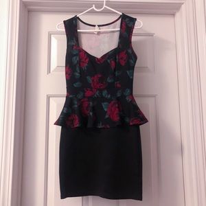 Red and Black Floral Party Dress